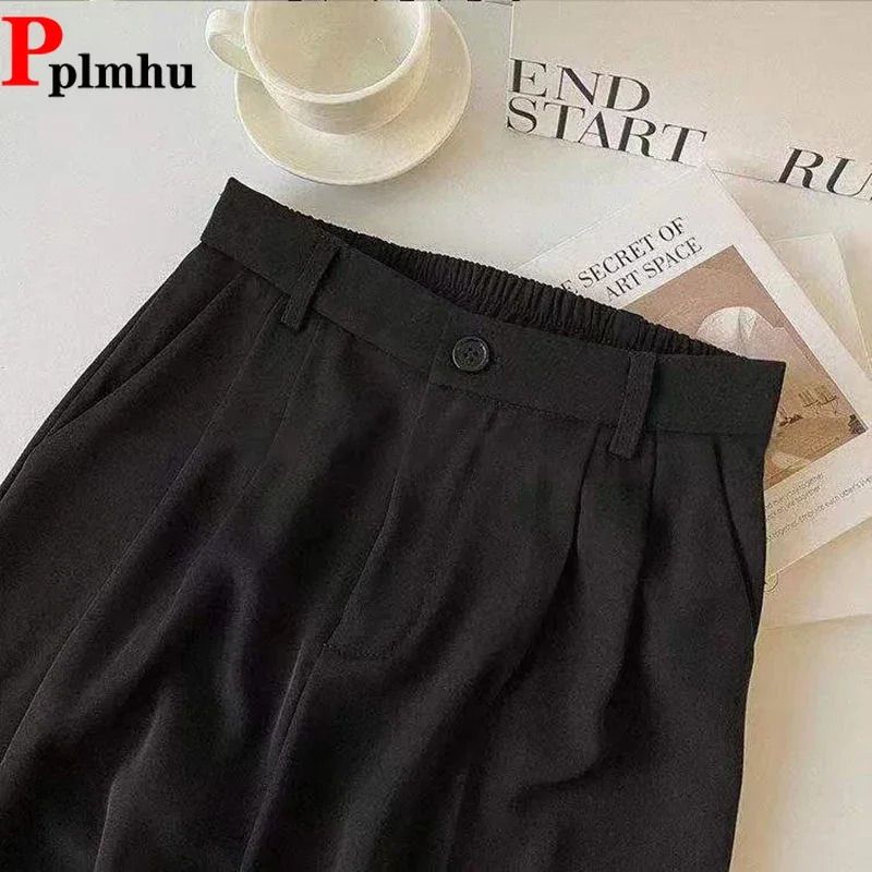 Formal Elasitic High Wiast Wide Leg Suit Pant Classic Spodnie Basic Casual Trousers Korean Elegant Baggy Pantalones 250808