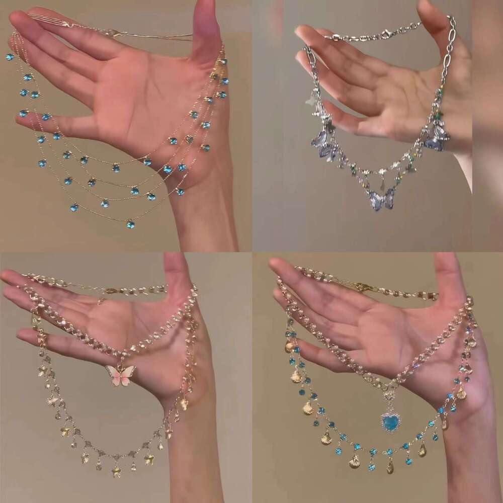 Multi-Layer Zirconia Necklace - 18K Gold/Rhodium Plated Geometric Choker Set | French Minimalist Jewelry (HN6819-5)