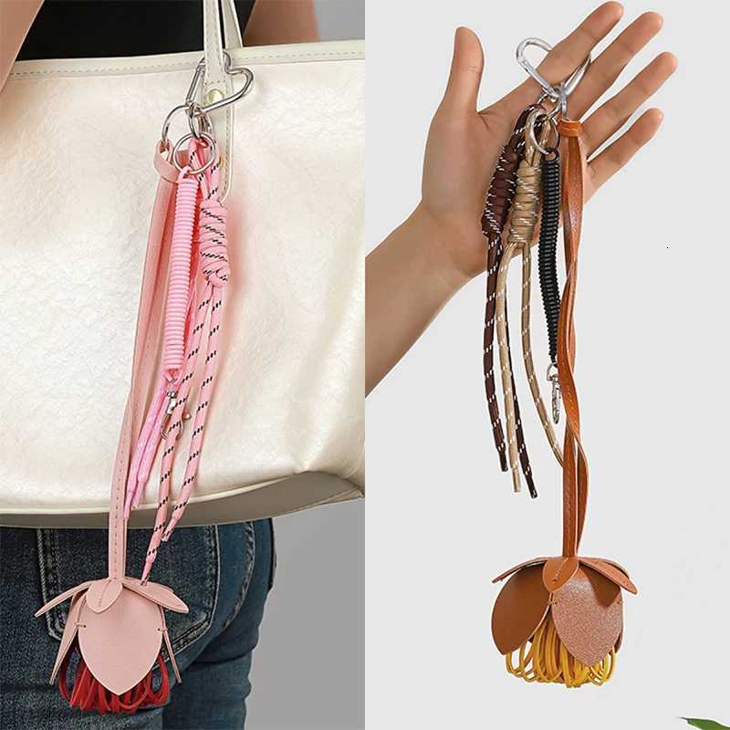 New Leather Wer Keychain Fashion Hanging Ornaments Lanyard Bag Accessories For Women Cute Bag Charm Pendant With Braided Rope Y250815
