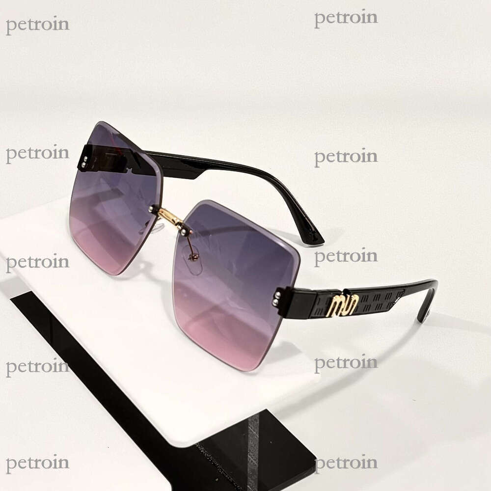 New Large Frame Gradient Pigment Street Style for Men and Women, High-End Rimless Glasses, Face Slimming Sunglasses