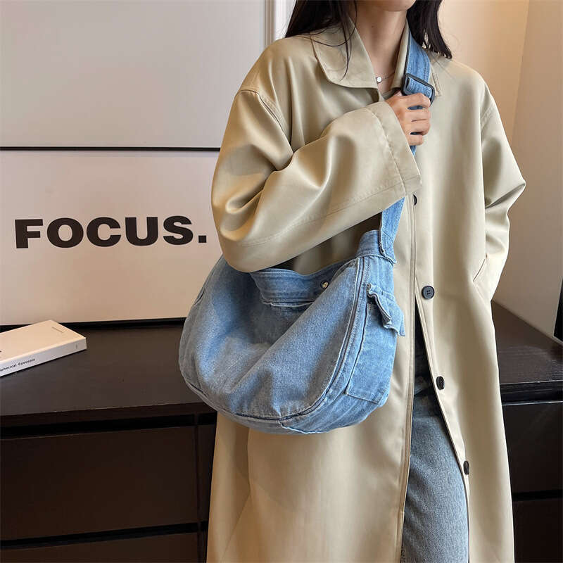 New Bags Designer Women INS Washed Denim Crossbody Bag for Women, Artistic Large Capacity Shoulder Bag, Trendy Fashion Student Backpack