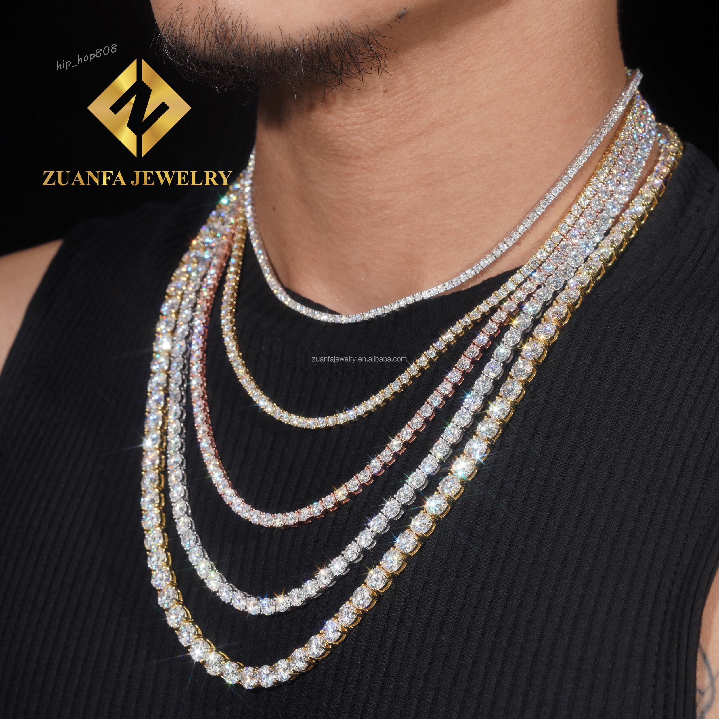 Best Selling Bulk Stock Iced Out Chains Silver S925 2mm 3mm 4mm 5mm 6.5mm VVS1 Moissanite Tennis Chain Necklace Women and Men