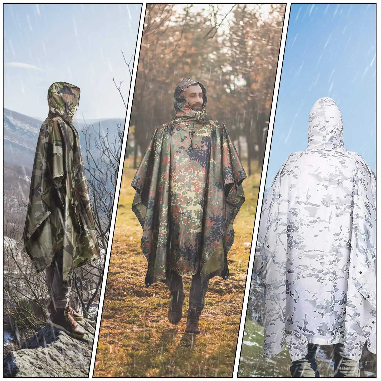 Portable Camouflage Waterproof Fabric Rain Protection Cape Woodland Adult Poncho Raincoat Cloak Travel Rainproof Motorcycle Man Y250814