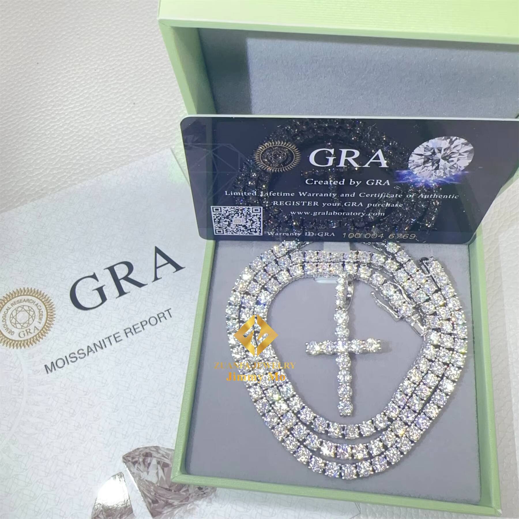 Pass Diamond Tester Iced Out Fire Jewelry 925 Sterling Silver VVS1 Moissanite Diamond Cross Pendant Necklace Set