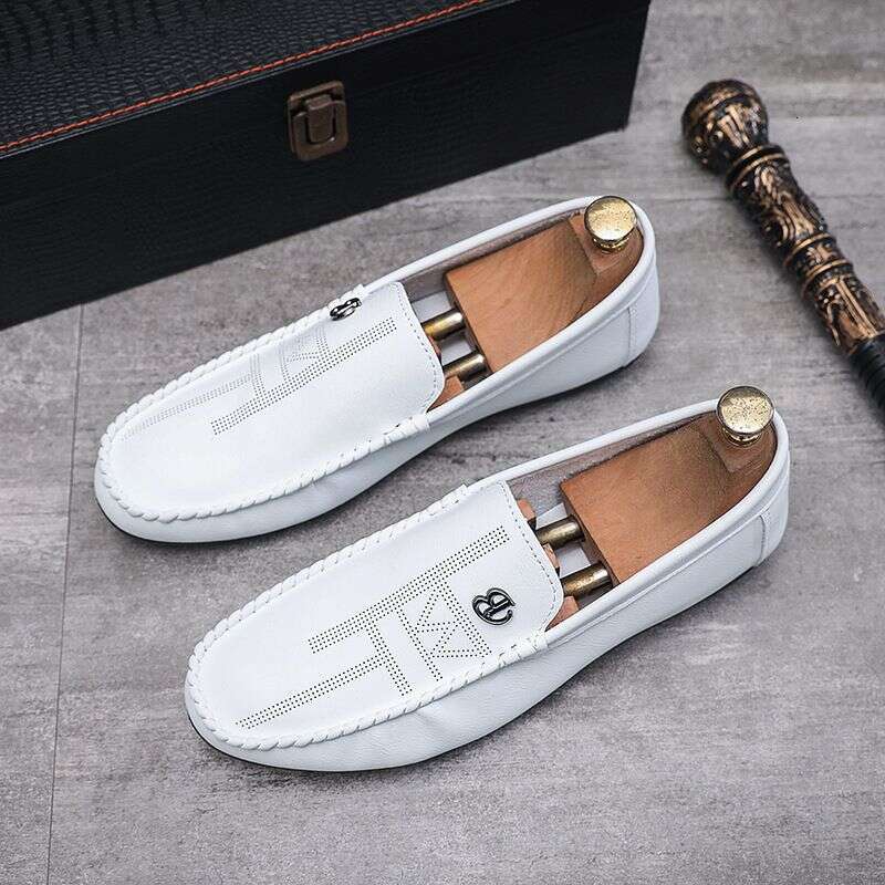 2025 Summer New Bean Men's Casual Business Lazy Leather Fashion Trend Breathable Hollow Out Le Fu Shoes For Men Ad75