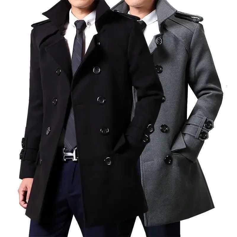 Winter Woolen Double-breasted Trench Coat For Men Medium-length Slimming Overcoat British Style W250815