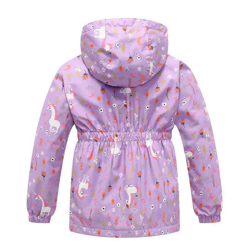 Toddler Girls Unicorn Hooded Waterproof Windproof Jacket - Spring Coat For Kids