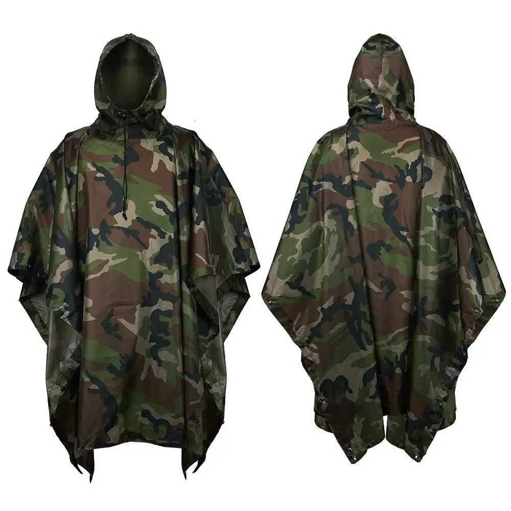US Woodland Camouflage Tactical Waterproof Rain for Hunting Mens Military Camo Raincoat for Women Portable Poncho Y250814