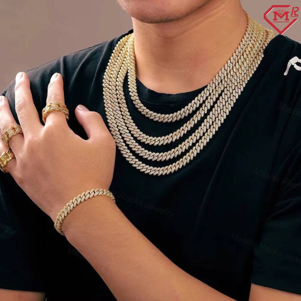 Hiphop 6mm 8mm 10mm Custom Cuban Chain 925 Sterling Silver Iced Out Vvs Moissanite Cuban Link Chain