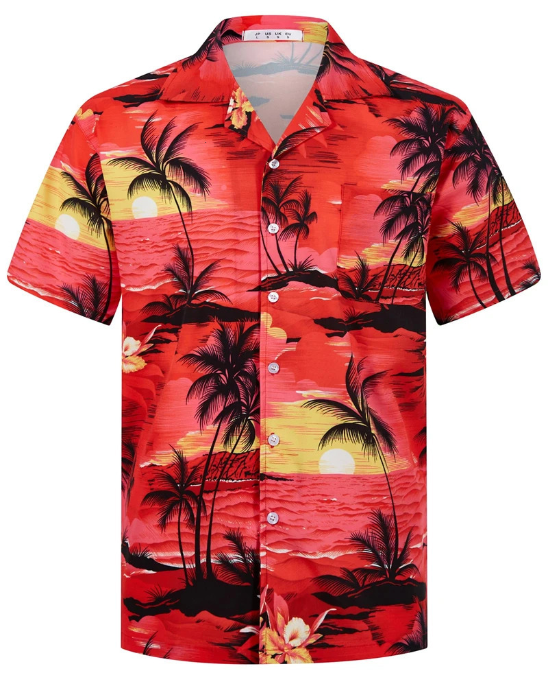 Summer Fashion Mens Hawaiian Shirts Short Sleeve Button Coconut Tree Printed Casual Beach Aloha Shirt Plus Size 6XL Hombre Ropa 250804