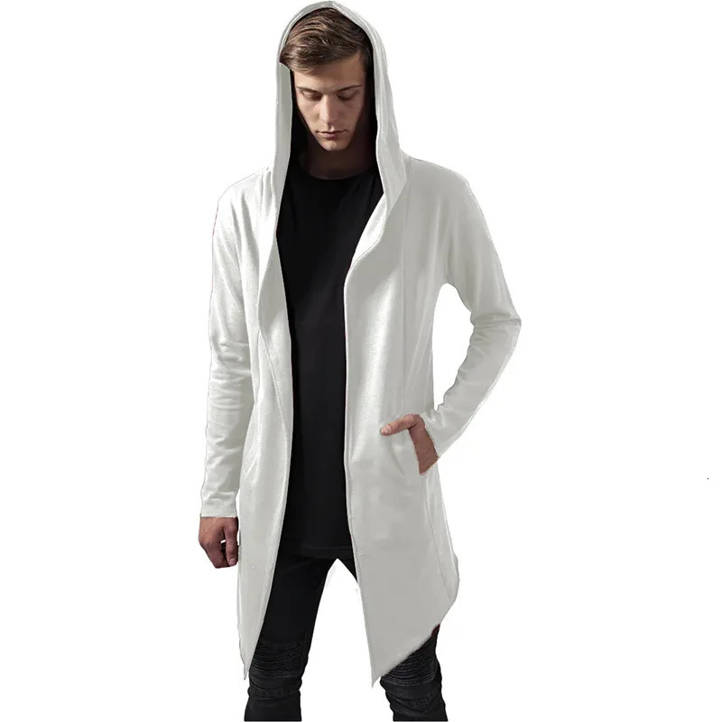 Mens Hooded Cardigan Trench Coat Streetwear Solid Color Windbreaker with Hood AutumnWinter Jackets Men 250814