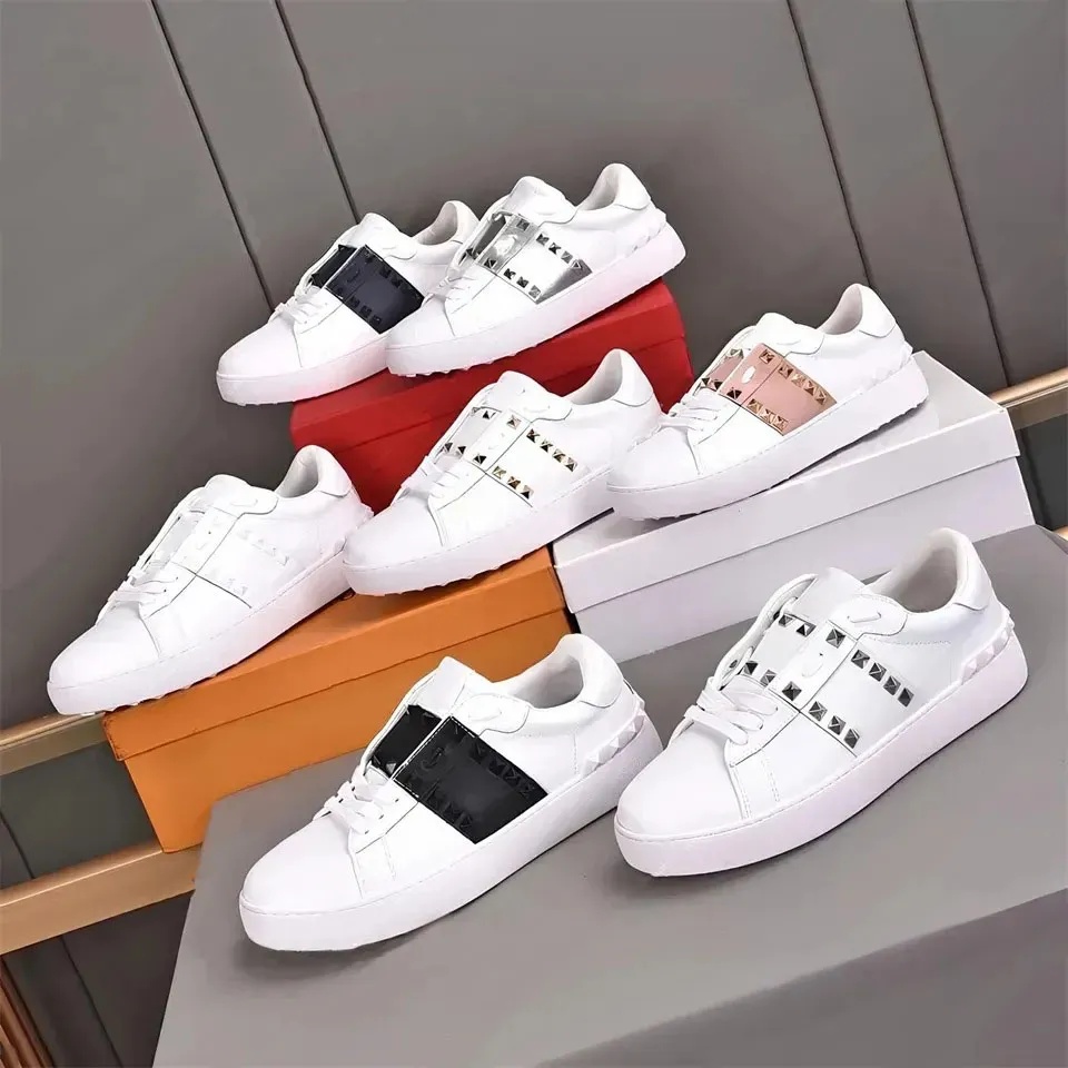 Designer rivet shoes Casual Men women Shoes Low Flat Open Sneakers Platform Leather Retro black white pink beige Calfskin Vintage Sports Tennis Shoes Size With box