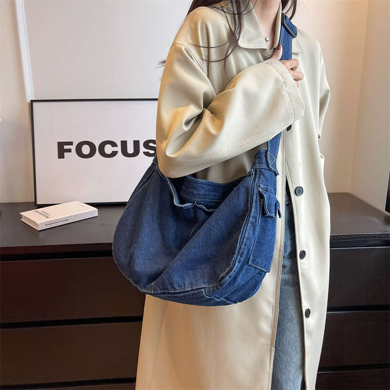 New Bags Designer Women INS Washed Denim Crossbody Bag for Women, Artistic Large Capacity Shoulder Bag, Trendy Fashion Student Backpack