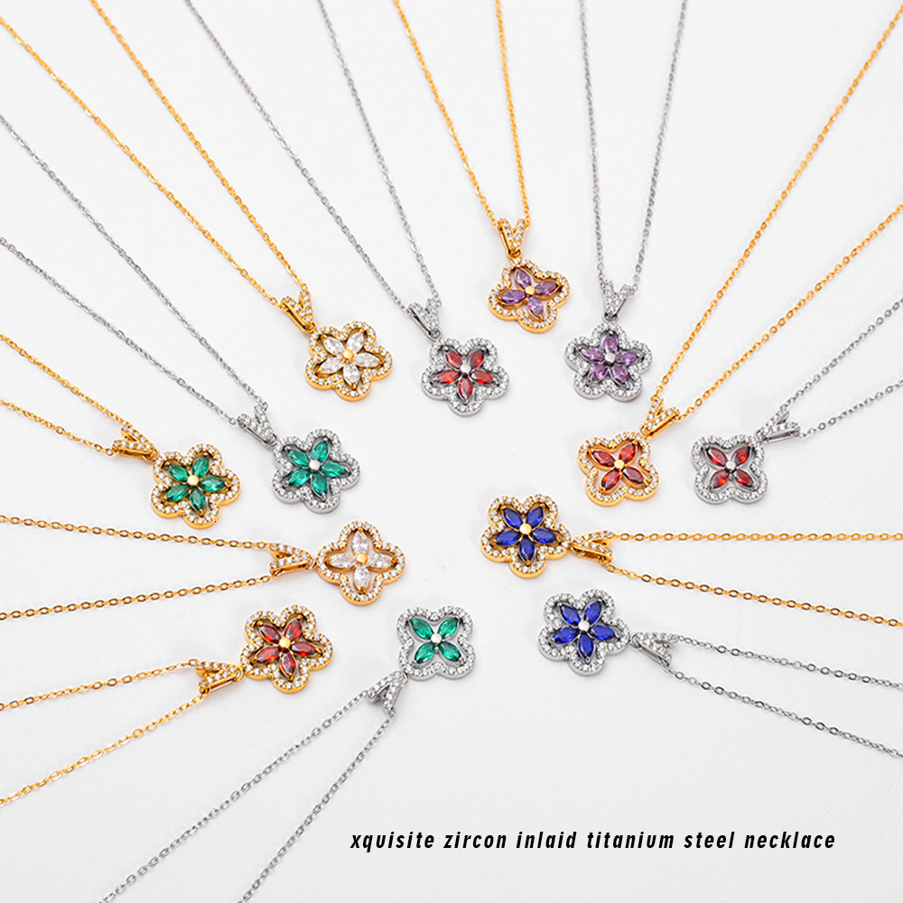 Gold Stainless Steel Inlaid Zircon Dopamine Necklace Simple High-End Feel Women's Non-Fading Jewelry Pendant Jewelry for Women