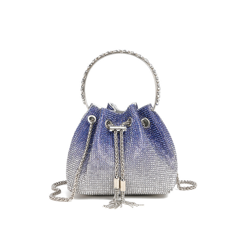 Evening Bags Dias Tassel Clutch Bag Women Chain Metal Ring Handle Shiny Crystal Bucket Purse Bridal Wedding Party 231017 4