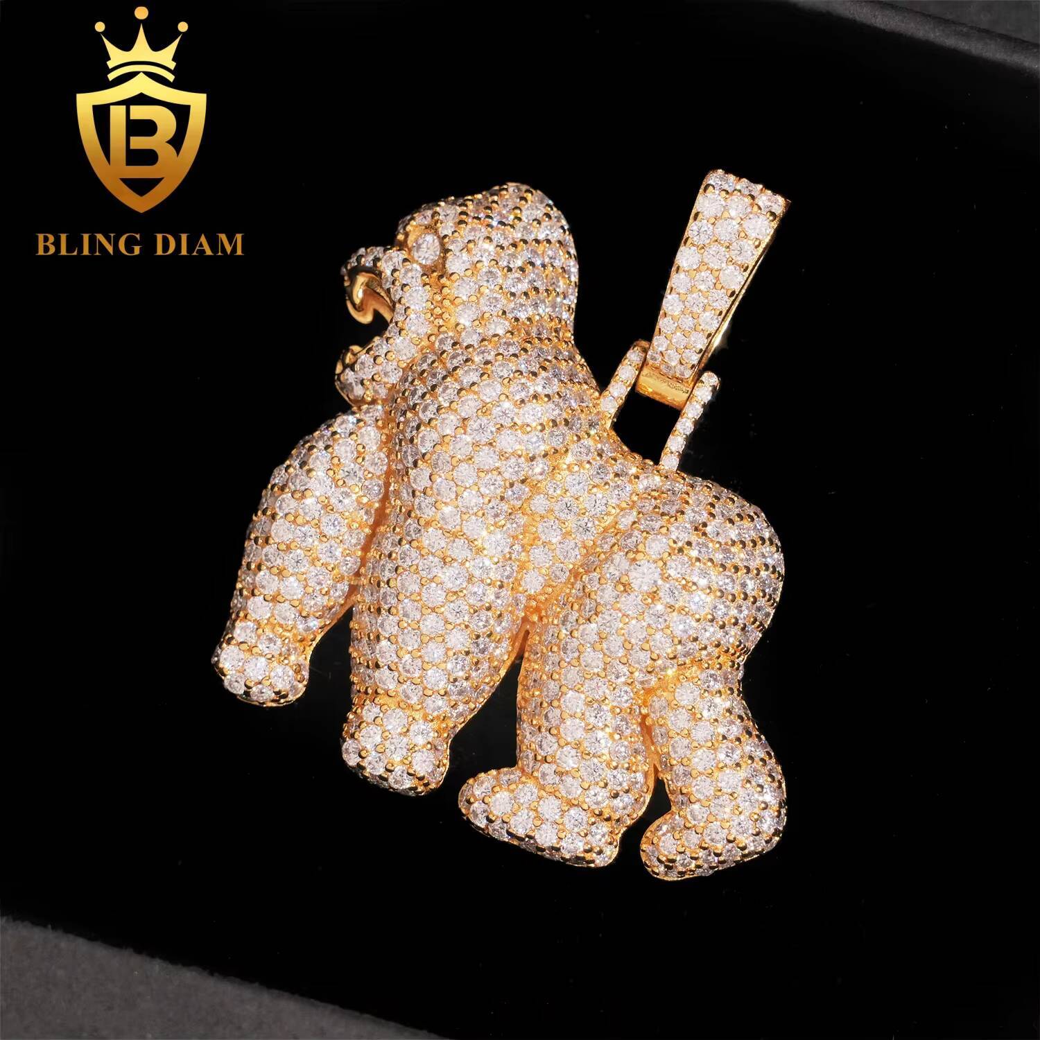 New Design Iced Out Little Chimp Pendant 925 Silver Vvs Moissanite Gorilla Pendants Hip Hop Fashion Gold Plated Pendant