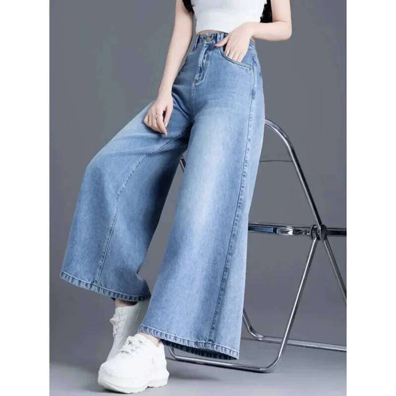 Korean Version Female Cowboy Skirt Trousers Women's Wide Legs Pants 2025 Spring Fashion High Waisted Ladies Jeans Design Sense