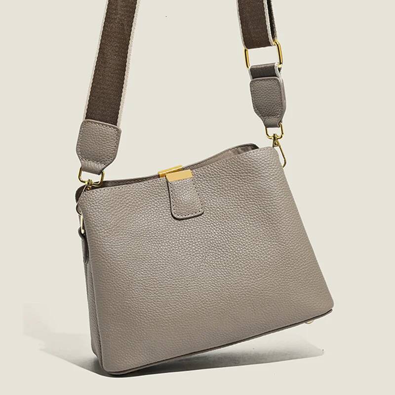 Cow Women Shoulder Crossbody Fashion 3 Layer Ladies Small Bucket Handbag Genuine Leather Female Messenger Bag