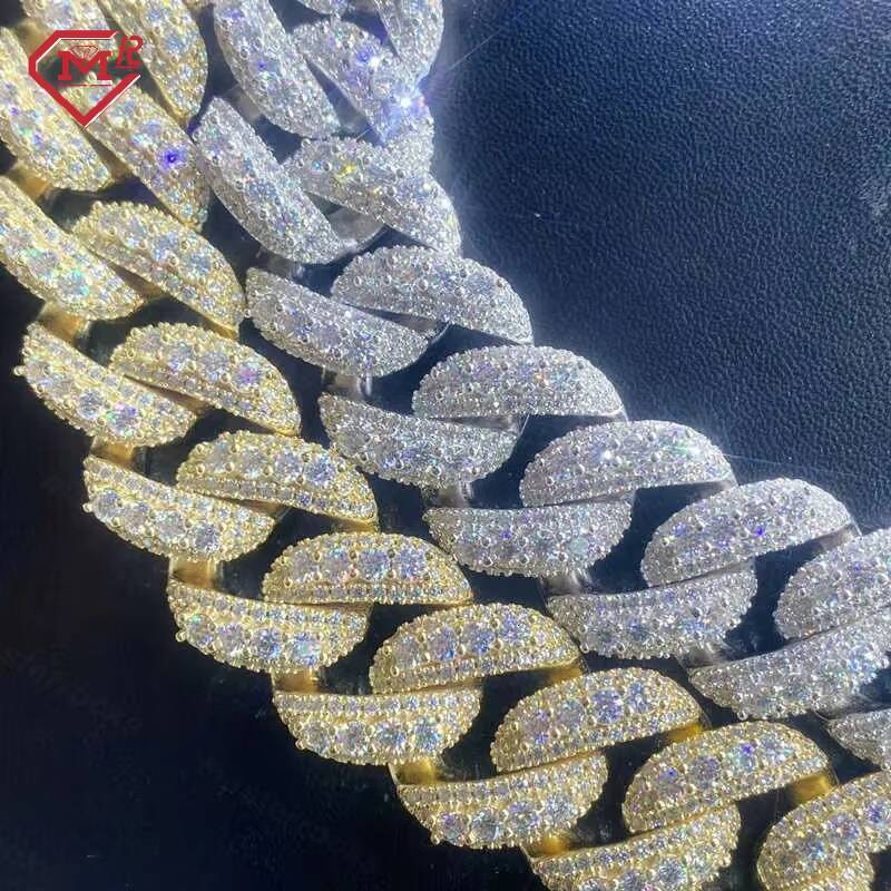 Hip Hop Men Custom Necklace Luxury 15mm Vvs Diamond 925 Silver Iced Out Miami Moissanite Cuban Link Chain
