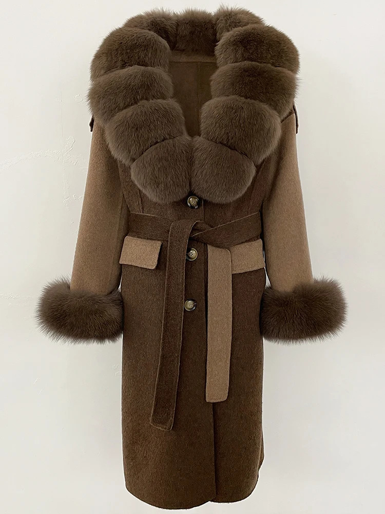 OFTBUY Patchwork Double-faced Cashmere Wool Jacket Fox Fur Collar Woolen Coat Female Fashion Fur Winter Clothes Women 250811