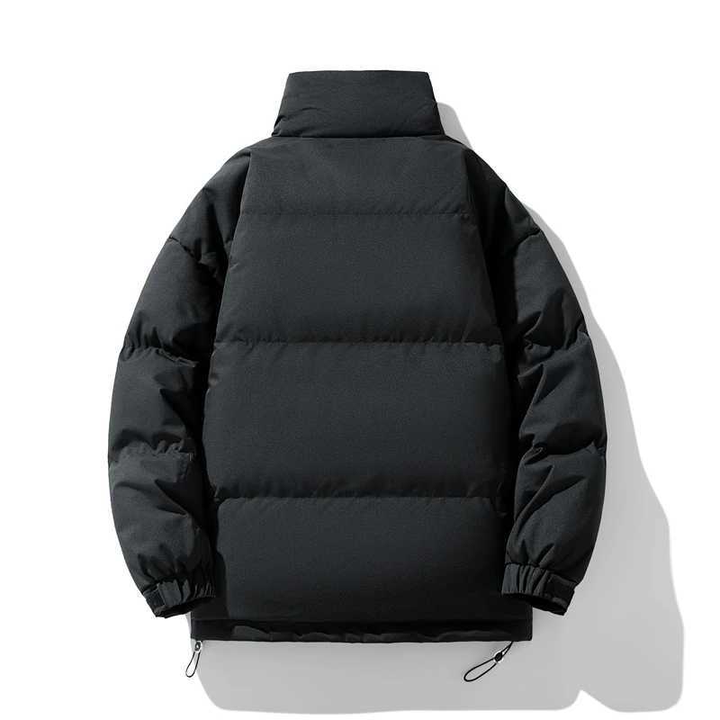 Mens Cotton-Padded Winter Thickened Warm Checked Stand-Up Collar Jacket Fashionable Windproof Loose Parka Coat W250815