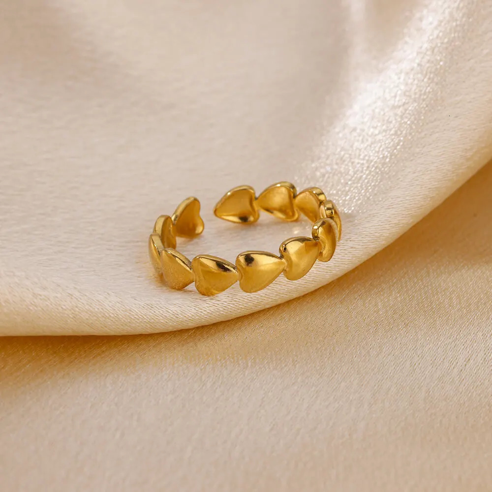 Stainless Steel Heart Rings For Women Opening Adjustable Gold Color Ring Wedding Couple Christmas Jewelry Party Gifts 250811