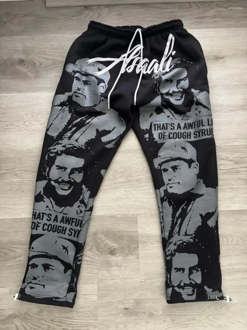 Men's Pants Streetwear Portrait Graphic Joggers Mens Womens Black Sweatpants With Humorous Quote Print Y2K Hip Hop Casual
