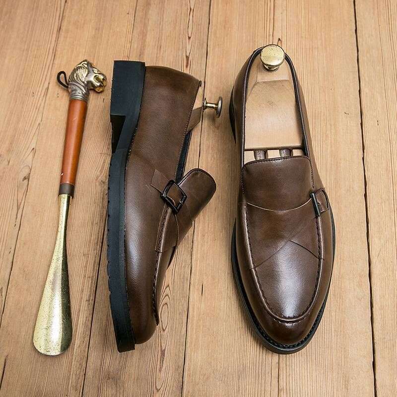 Fashionable Formal Men Lightweight Outdoor Loafers Thick Soled Wear-resistant Leather Shoes Black Sizes38-44