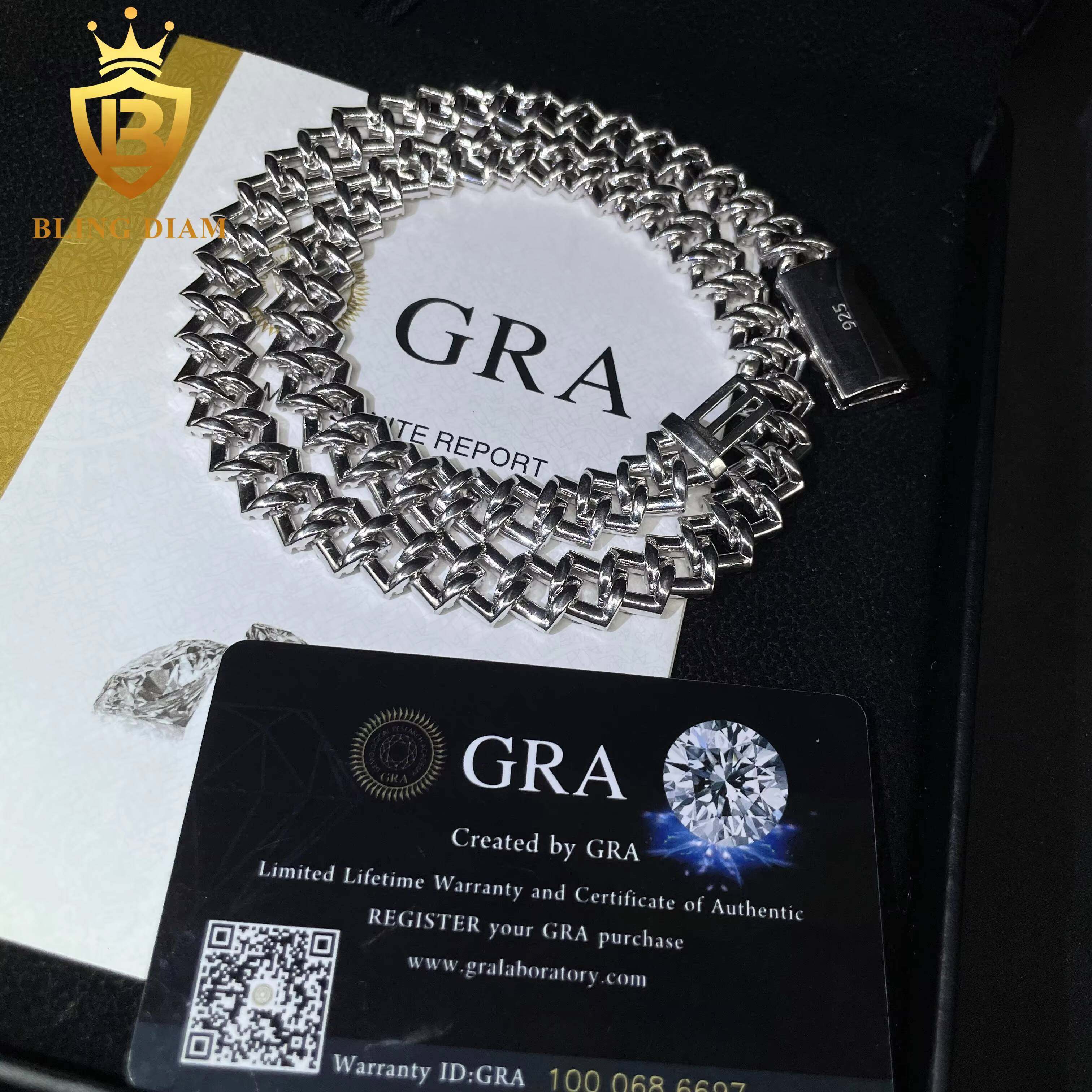 Top Trendy 13mm 2 Rows 925 Sterling Silver Iced Out Vvs Moissanite Diamond Cuban Chain Hip Hop Necklace Jewelry