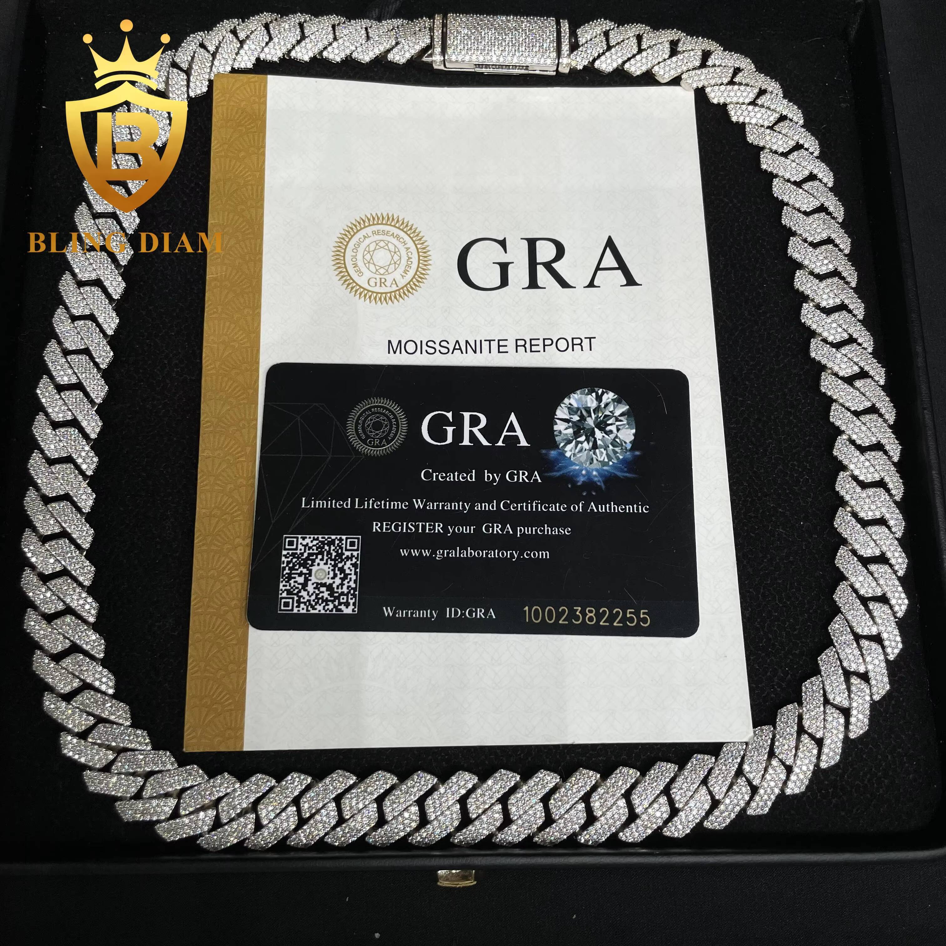 Wholesale Price 14mm Hip Hop Jewelry Diamond GRA Certified Moissanite Iced Out Cuban Link Chain S925 Necklace