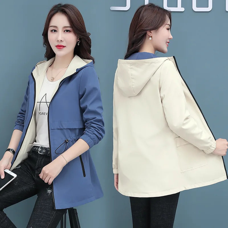 Spring Autumn Jacket Womens Loose Coat 2025 Doublesided Wear Trench Midlength Windbreaker 5XL Top 250805