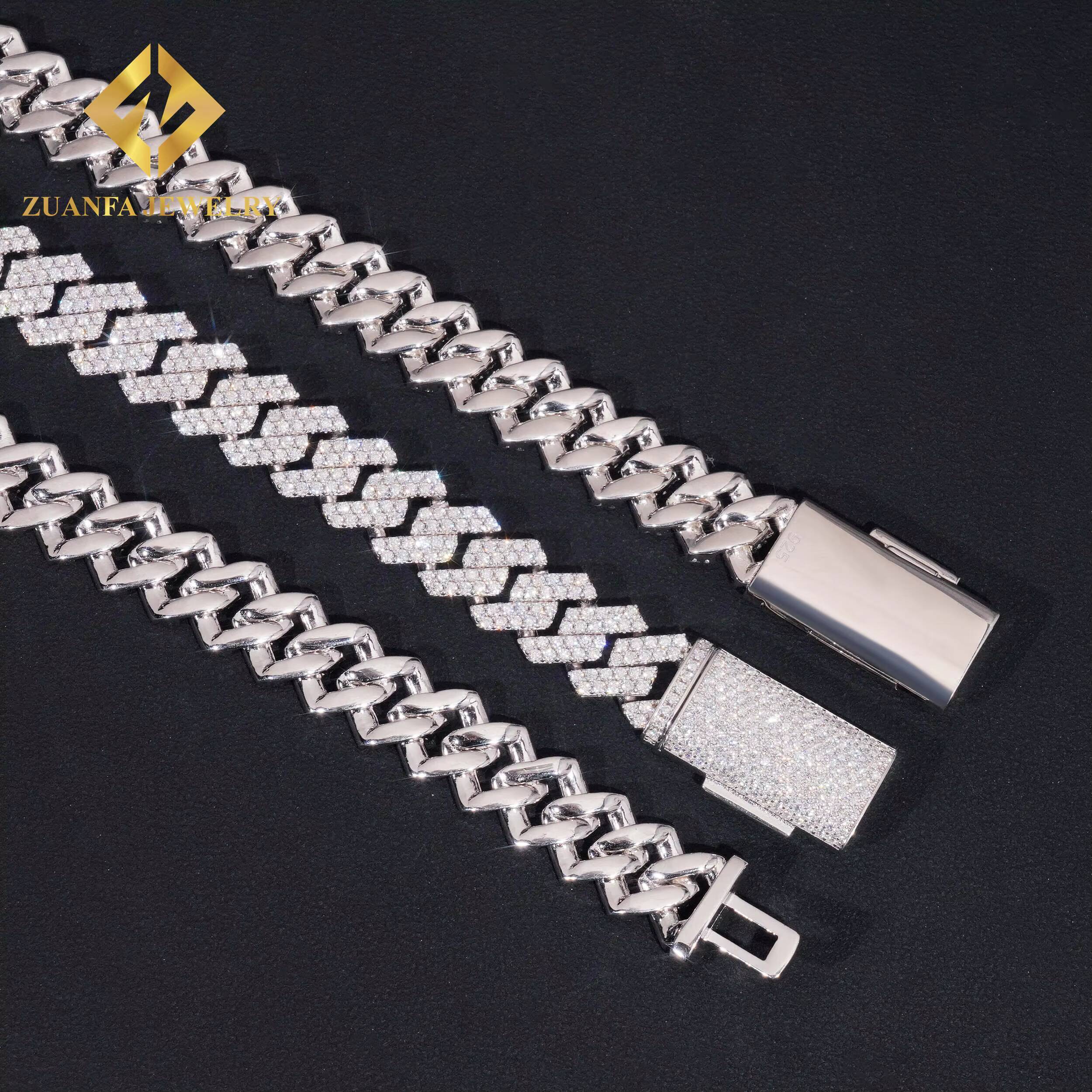Hot Selling Rapper Hip Hop Necklace 925 Solid Silver 13MM 2Rows VVS Moissanite Maimi Cuban Link Chain Rock Jewelry