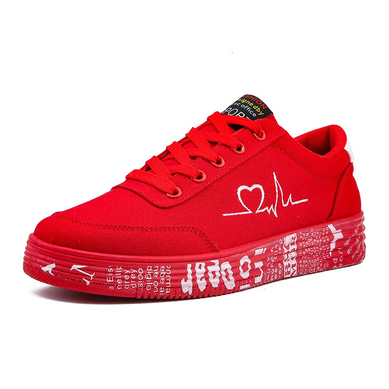 Fashion Women Vulcanized Shoes Sneakers Ladies Lace-up Casual Shoes Breathable Canvas Red white Lover Shoes Graffiti Flat 250809