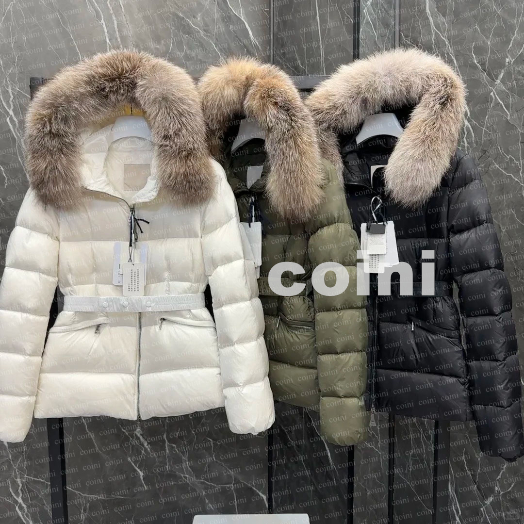 Luxury Womens coats Designer Jacket winter Down jackets fur coats real raccoon hair collar warm fashion parkas belt lady Puffer Jacket outerwear big pocket XS-XL
