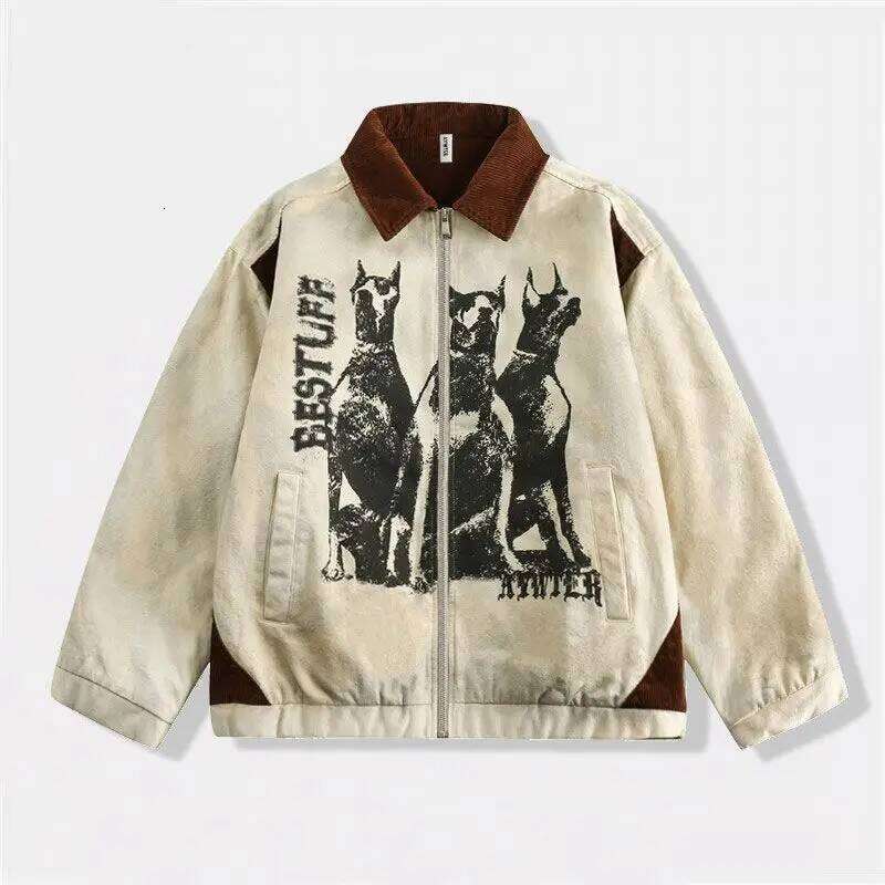 Designer Clothing 2025 Korean Lapel Zipper Varsity Jacket Niche Printed Overcoat Men Women American Style 2025 New Fashion Unisex Retro Cityboy Jacket