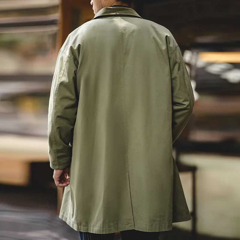 Mens Casual Balmacaan Trench Coat Amekaji Loose Green Windbreaker Heavyweight Twill Long Jackets Vintage Overcoats W250815