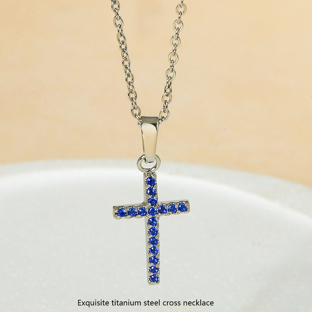 Titanium Cross Non-Fading Jewelry for Women Light Niche High-End Feel Stainless Steel Zircon Necklace Pendant Jewelry for Women