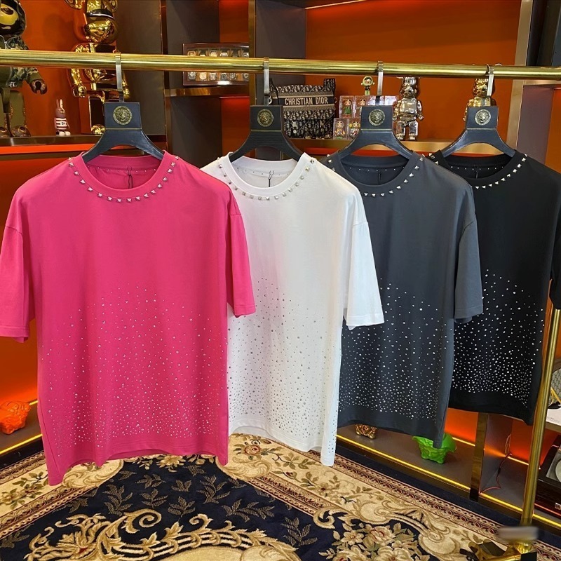 Trendy Brand Fashion Short Sleeve T-Shirt for Men Summer Fashion Loose Round Neck Rivet Half Sleeve Stylish Versatile Casual T-Shirt