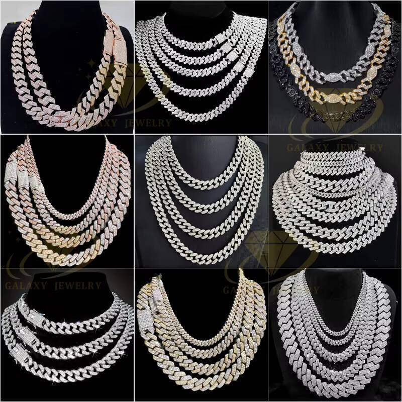13MM Hip Hop Jewelry Necklace VVS Moissanite With GRA Certificate White Gold Plated 925 Sliver Cuban Link Chain For Man