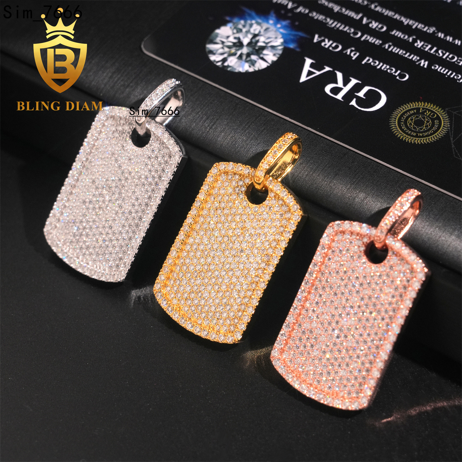 Ready to Ship Three Color Dog Tag Pendant Hip Hop Moissanite Pendant 925 Silver Pass Diamond Tester Rapper Jewelry
