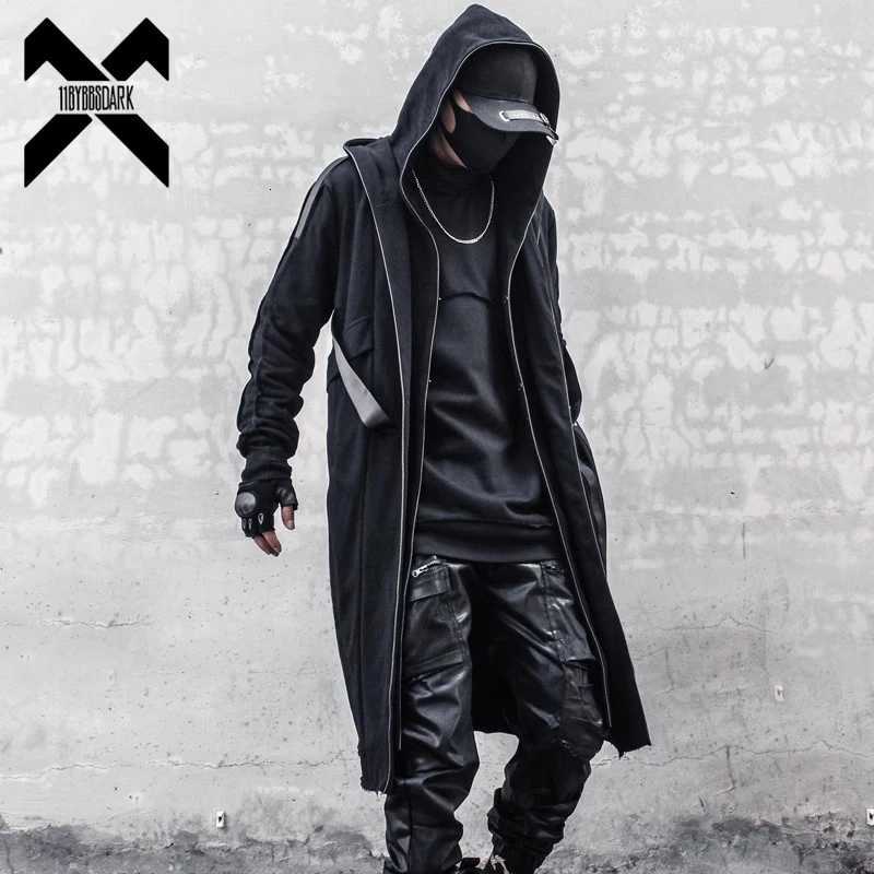 Men Fake Two Trench Jacket Windbreaker Men Gothic Punk Streetwear Long Jacket Coat Function Hoodie Black Clothes W250815