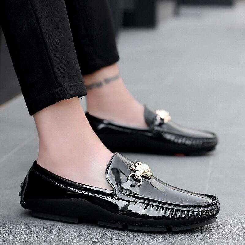 Plus-size bright face bean 38-48 casual leather hair stylist youth fashion driving lazy men's shoes
