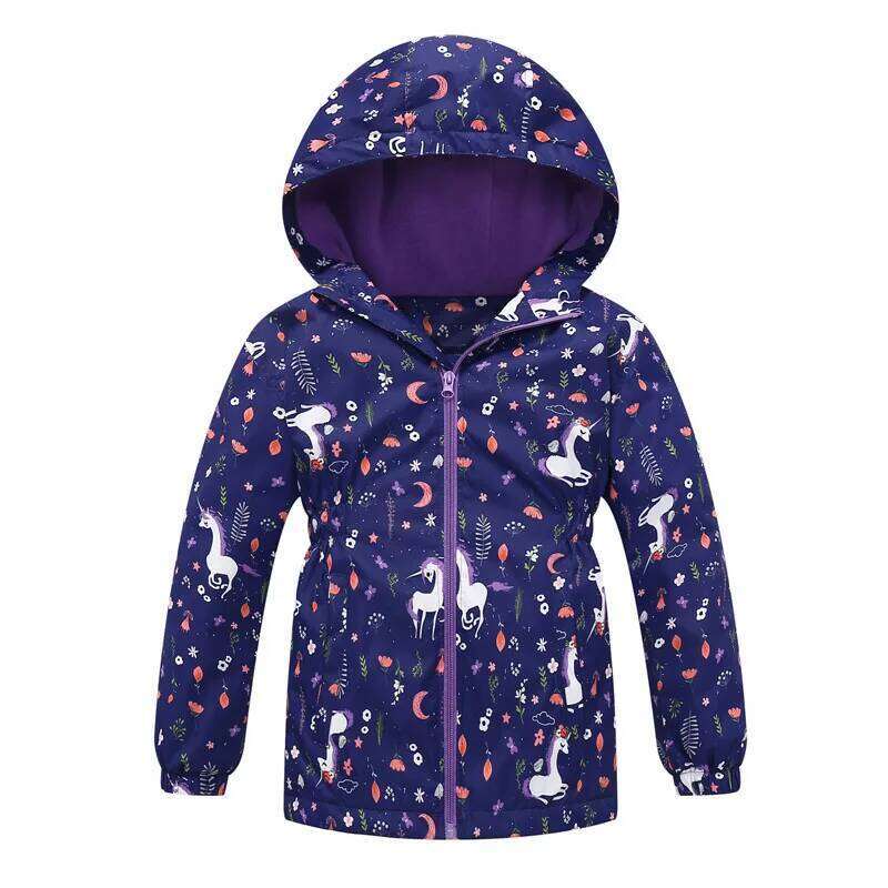Toddler Girls Unicorn Hooded Waterproof Windproof Jacket - Spring Coat For Kids