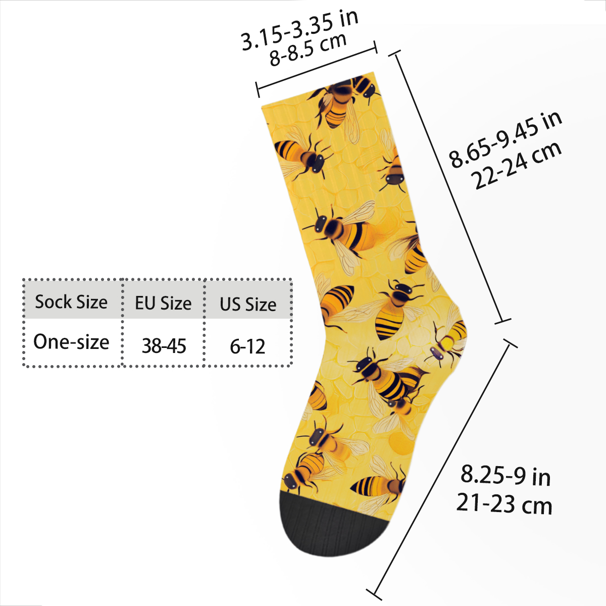 Vibrant Bee Pattern Unisex Tube Designer Sock C147