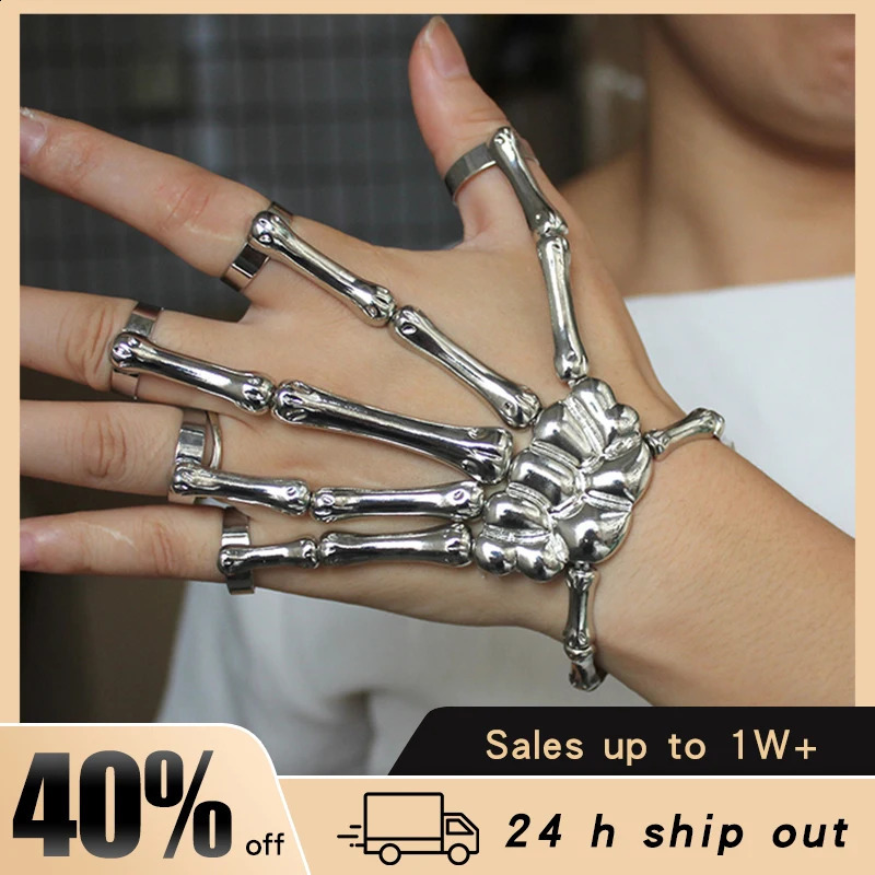 Steam Punk Skull Skeleton Bracelet For Men Gothic Hand Elasticity Adjustable Couple Women Bracelet Bangles Jewelry 250812