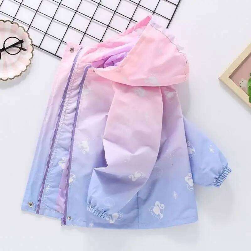 Summer Spring Waterproof Girls Lined Coat Full Zipper Hooded Baby Jackets Children Outerwear Kids Outfits 3-14 Years
