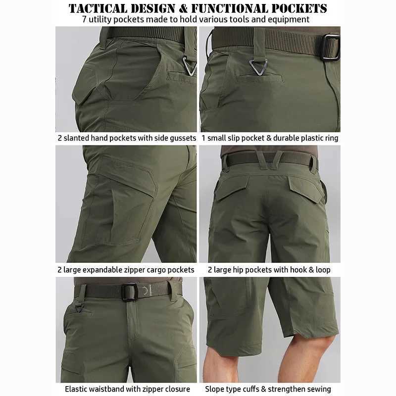 Mens Quick Dry Tactical Shorts Lightweight Stretch Outdoor Hiking Cargo Shorts with Multi Pockets Y250814