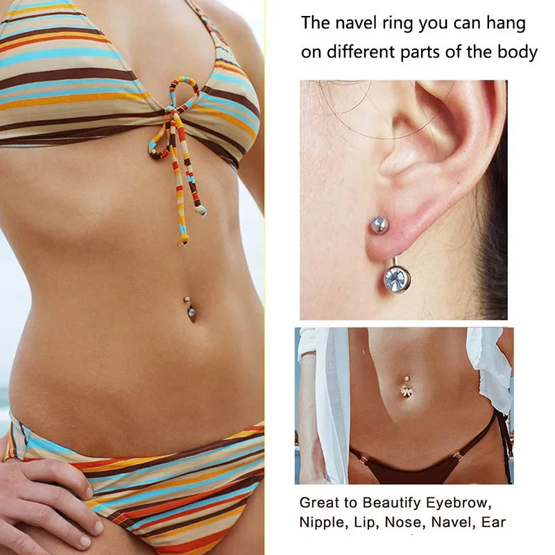 ASTM F136 PIERC Belly Button Ring Bellybutton Piercing Double Crystal Women Sexy Body Jewelry Ear pendant Navel Rings 250807