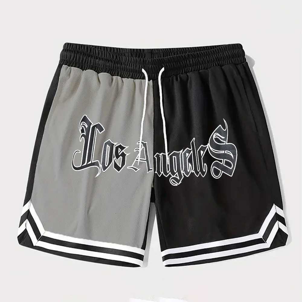 Los Angeles Letter Print Mens Casual Shorts Gothic Chic Gym Shorts for Men Summer Fitness Four-sided Elastic Fabric Short Pants Y250814