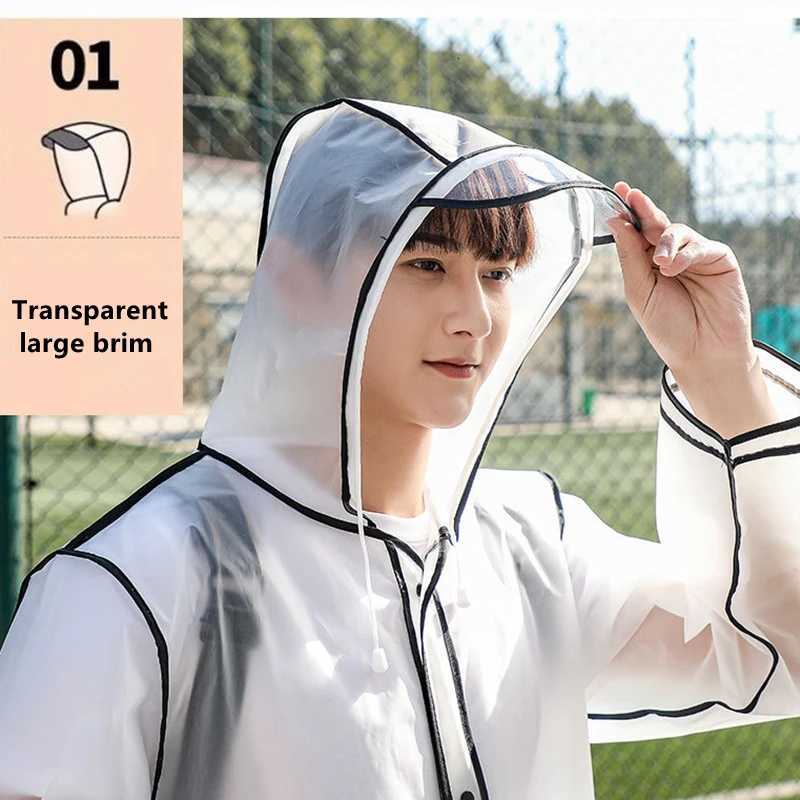 2024 New Waterproof Transparent Eva Clear Long Ladies Raincoats Women Men Fashion Rain Coat s Hooded With Schoolbag space Y250814